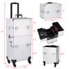 3 in 1 Professional Makeup Train Case, Aluminum Rolling Cosmetic Trolley Large Storage Cosmetic Trolley Makeup Travel Organizer Salon Barber Case Traveling Cart (Silver) view 2