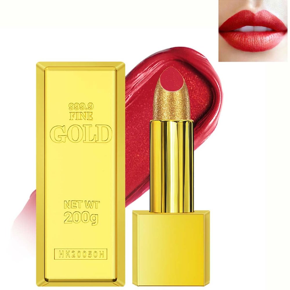 BEUKING Gold Lipstick Velvet Nude Red Pink Lip Tint Non-Smudge High Pigment Not Fade Smooth Long-Lasting Wear Non-Stick Cup Waterproof Matte Lady Lip Gloss for Girl Women Lady Daily Lip Makeup (#2)