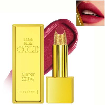 BEUKING Gold Lipstick Velvet Nude Red Pink Lip Tint Non-Smudge High Pigment Not Fade Smooth Long-Lasting Wear Non-Stick Cup Waterproof Matte Lady Lip Gloss for Girl Women Lady Daily Lip Makeup (#6)