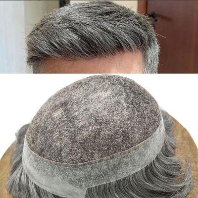Toupee For Men Hair Pieces Real Human Hair Swiss Lace Men's Toupee European Human Hair Units For Men Hairpieces Hair Systems7x9-120% density#1B60 OFF BLACK+60% GREY