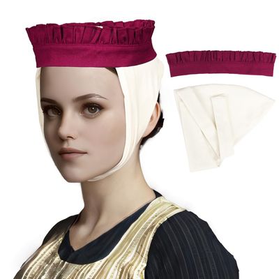 PROCOS Medieval Linen Headband for Women 14th Century Ruffled Fillet Barbette Hair Bandanas Wrap Costume Accessory