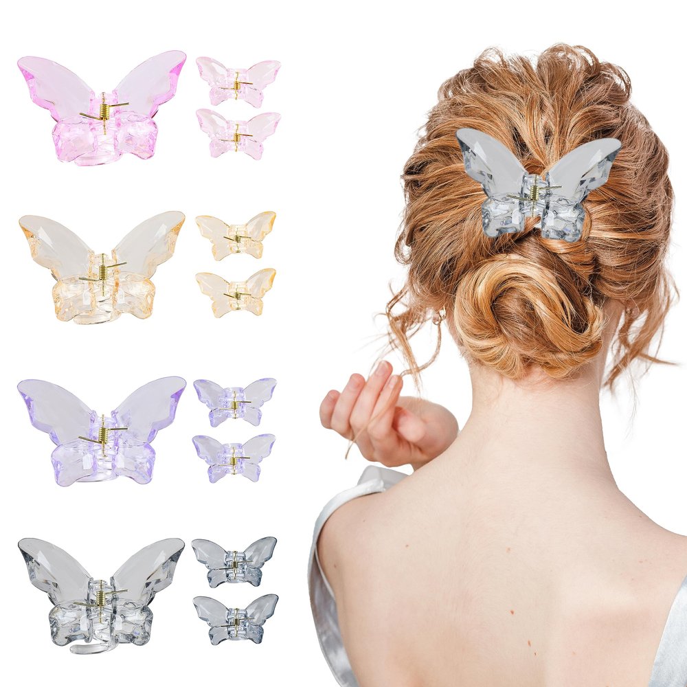 12 Pcs Colorful Clear Butterfly Hair Clips RENUIS Acrylic Hair Claw Clips for Thick,Thin and Medium Hair Stylish and Non-Slip Big Butterfly Jaw Clips Purple Hair Accessories for Girls and Women