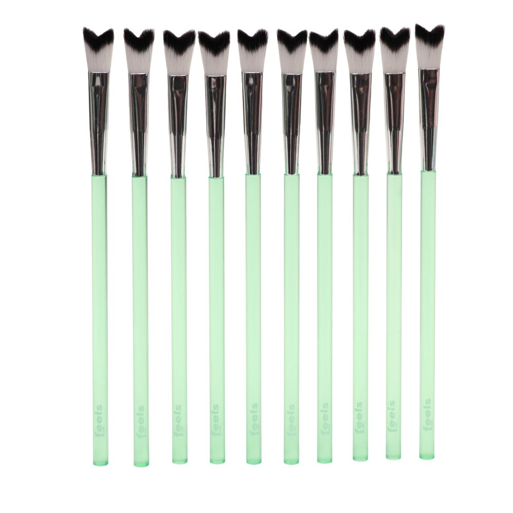 Feels Lash Cleansing Brush Eyelash Extension Shampoo Brush Soft Curved Bristles (Green, 10 Pack)
