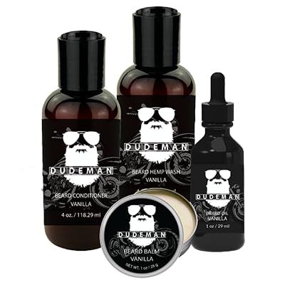 DUDEMAN Vanilla Beard Kit, Beard Oil, Beard Balm, Beard Conditioner, Beard Wash, Beard Care Kit, Sanalwood, Conditioning Beard Oil, Condtioning Beard Balm, Beard Shampoo, Softer Beard