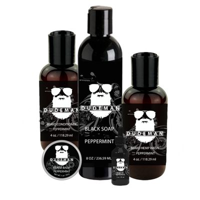 DUDEMAN Peppermint Bundle, Sandalwood, Grooming Kit For Men, Beard Grooming Kit, Beard Oil, Beard Balm, Black Soap, Beard Wash, Beard Conditioner