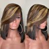 12inch Highlight Bob wig Human Hair with Side Bang150% Colored 5X5 Pu Silk Base Fake Scalp Short Bob Wigs with Bangs Human Hair PrePlucked Balayage Honey Blonde Shoulder Length Wig with Bangs view 2