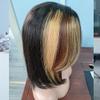 12inch Highlight Bob wig Human Hair with Side Bang150% Colored 5X5 Pu Silk Base Fake Scalp Short Bob Wigs with Bangs Human Hair PrePlucked Balayage Honey Blonde Shoulder Length Wig with Bangs view 4