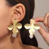 YienDoo Boho Big Flower Drop Earrings Vintage Gold Floral Petal Dangle Earrings Statement French Flower Pearl Drop Earrings Studs Wedding Bridesmaid Earrings Jewelry for Women view 2