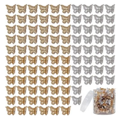 100 Pieces Assorted Color Butterfly Hair Clips, Beautiful Mini Butterfly Hair Clips Hair Accessories for Women and Girls (Gold, silver, copper)