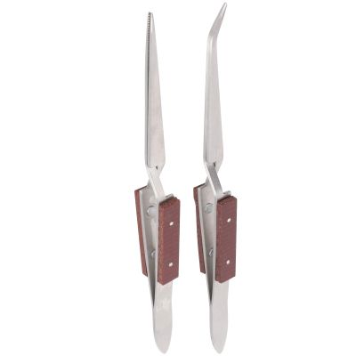 2Pcs Stainless Steel Curved Pointed Craft Tweezer, Lock Tweezer Fixed Jewelry Soldering Pointed Straight Curved Tip DIY Craft Tool Craft Tweezers for Jewelry Nail Art
