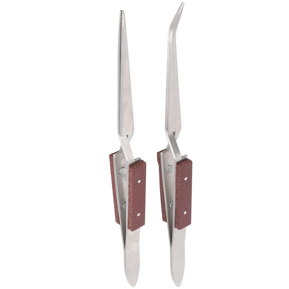 2Pcs Stainless Steel Curved Pointed Craft Tweezer, Lock Tweezer Fixed Jewelry Soldering Pointed Straight Curved Tip DIY Craft Tool Craft Tweezers for Jewelry Nail Art