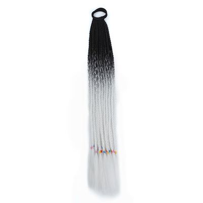 Synthetic 24 Inch Long Colored Box Braids Hair Ponytailtail With Bands Rainbow Braided Ponytailtail For Women
