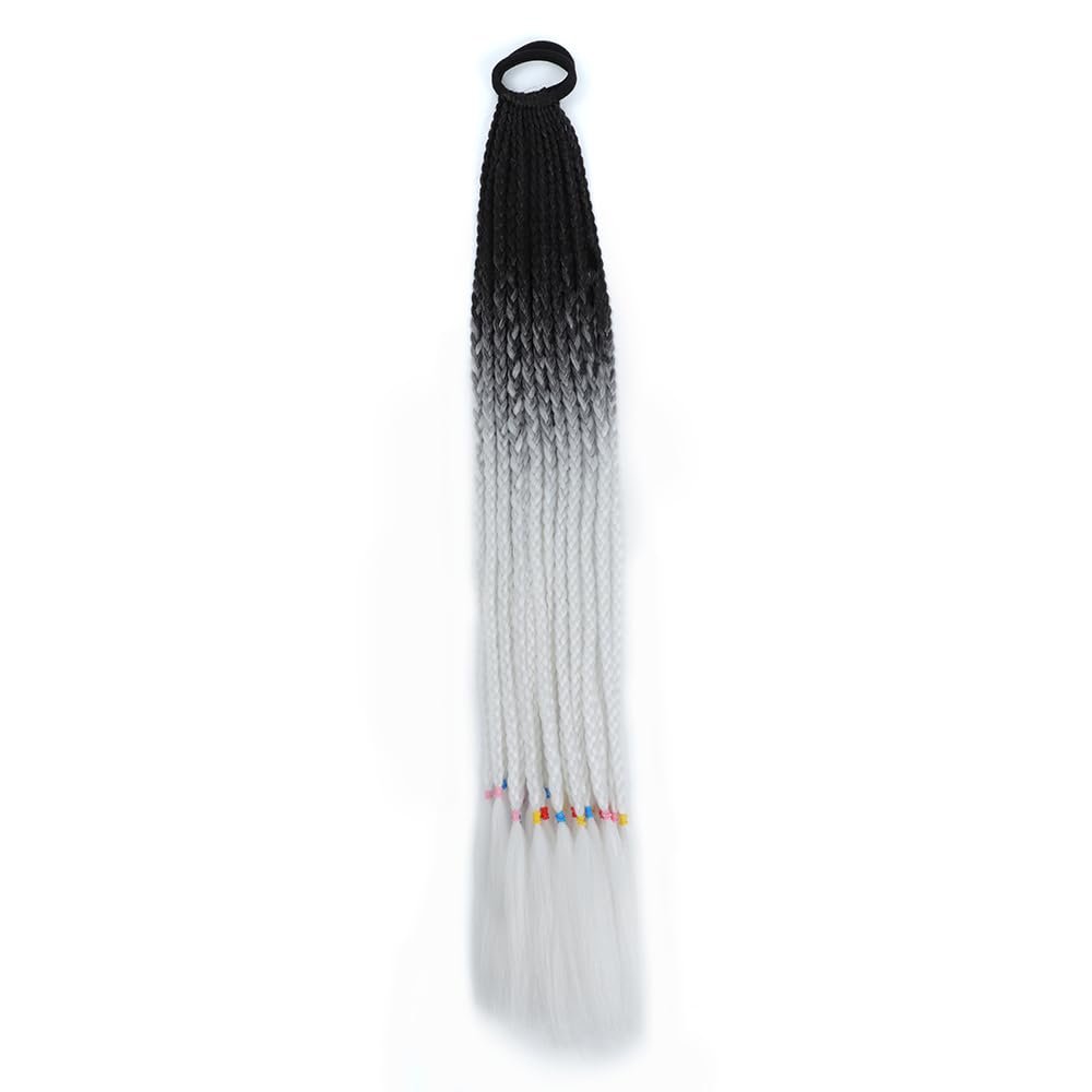 Synthetic 24 Inch Long Colored Box Braids Hair Ponytailtail With Bands Rainbow Braided Ponytailtail For Women