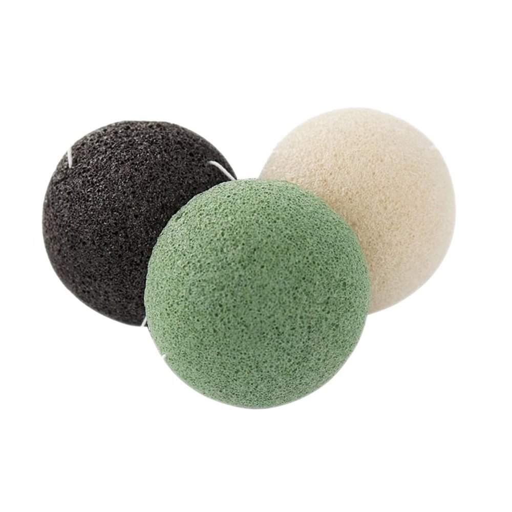 Cabilock 3pcs Natural Facial Cleansing Sponges Round Shape for Gentle Daily Exfoliation and Skin Care Black Green White and Biodegradable Face Wash Tools