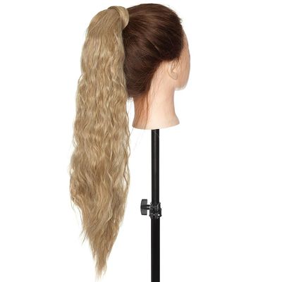 20 Inches Synthetic Corn Wavy Long Ponytail Hairpiece Wrap On Clip Hair Extensions Ombre Brown Ponytail Blonde Fake Hair