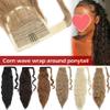 20 Inches Synthetic Corn Wavy Long Ponytail Hairpiece Wrap On Clip Hair Extensions Ombre Brown Ponytail Blonde Fake Hair view 3