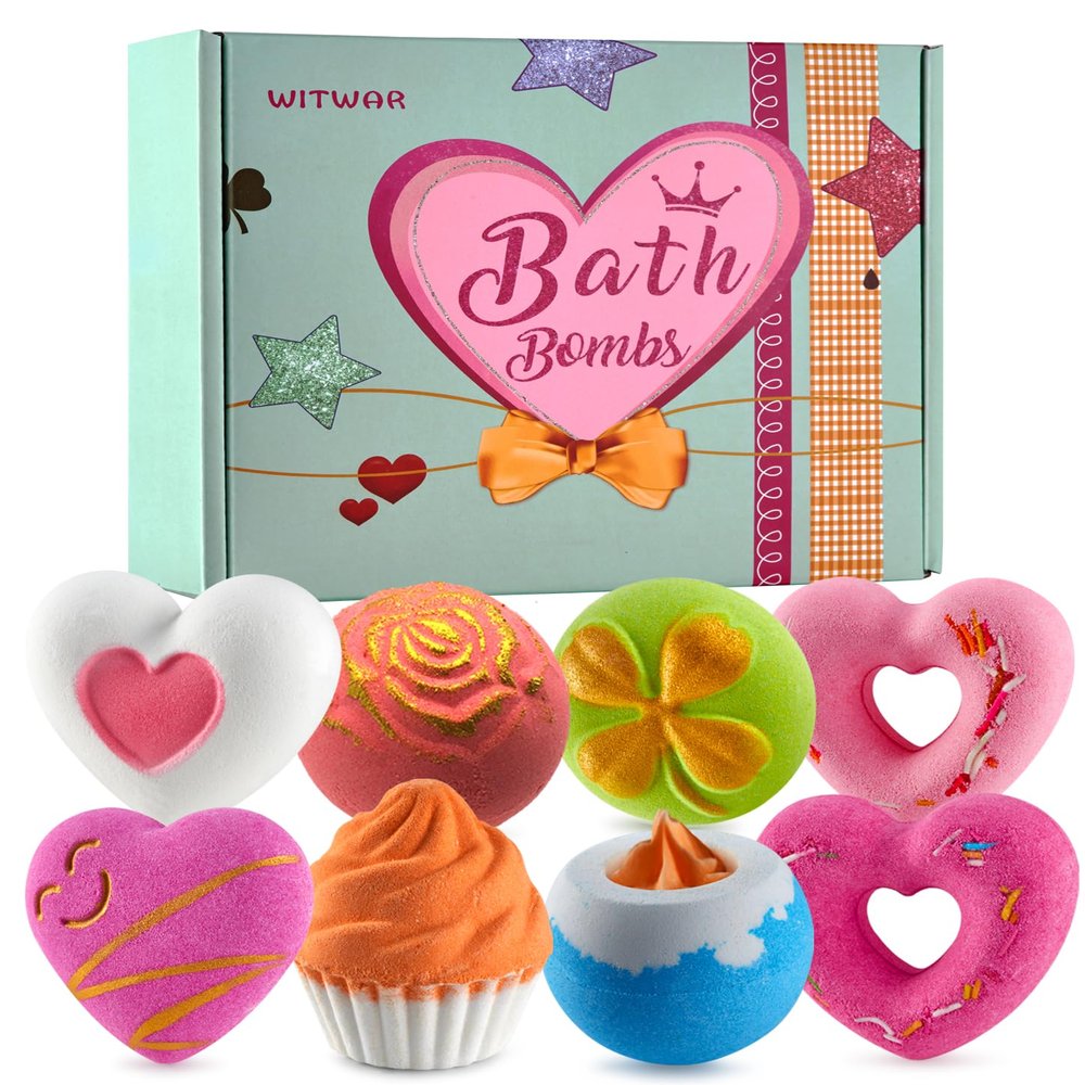 8 PCS Valentines Day Bath Bombs for Girlfriend Kids Girls, Bubble Bath Women, Natural Bath Bomb Gift Set - Handmade BathBombs Moisturize Fizzy, Spa for Mom, Christmas Mothers Day Birthday