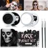 Black White Face Body Paint Set,Oil Based Face Painting Kit,Special Effects Halloween SFX Makeup Kit with 2 Brushes,Halloween Face Paint Palette Kit for Clown Zombie Halloween Cosplay Makeup view 1