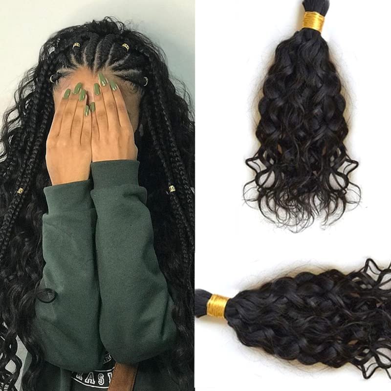 10inch Water Wave Human Hair Bulk for Braiding Wet and Wavy Extensions Natural Black 1Bundle Human Bulk Braiding Hair for Micro Braids No Weft Weaving100g/Bundle