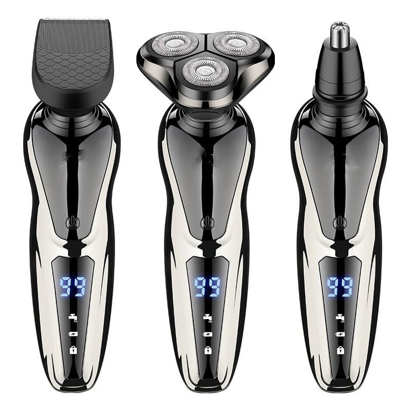 Head Shavers for Bald Men, 3 in 1 Electric Shaver Nose Hair Trimmer USB Rechargeable Portable Razor 3D Floating Blade Digital Display Shaving Beard Machine