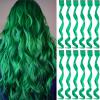 12 PCS Green Hair Extensions Clip in, Curly Wavy Colored Extension for Kids Girls - Party Highlights Synthetic Hairpiece 17 inch view 1