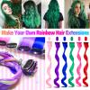 12 PCS Green Hair Extensions Clip in, Curly Wavy Colored Extension for Kids Girls - Party Highlights Synthetic Hairpiece 17 inch view 2