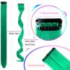12 PCS Green Hair Extensions Clip in, Curly Wavy Colored Extension for Kids Girls - Party Highlights Synthetic Hairpiece 17 inch view 3