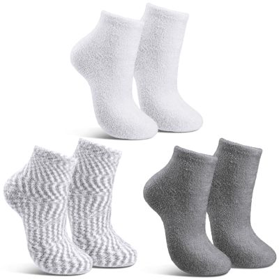 HooLing 3 Pairs Aloe Socks Moisturizing Spa Socks Aloe Vera Infused Fuzzy for Christmas Women Men Repairing Softening Dry Cracked Feet Skins(Gray)