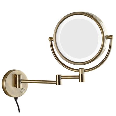 8" LED Wall Mounted Makeup Mirror, 360 Swivel Extendable Cosmetic Vanity Mirror for Bathroom, Double Sided 1X/3X/5x/7x/10x Magnifying Vanity Mirror, Chrome Finish (Color : Green Bronze, Size : 5X)