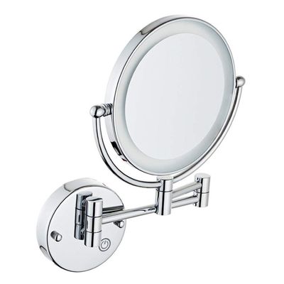 8-Inch Two-Sided Swivel Wall Mounted Makeup Mirror with Magnification, Makeup Mirror with LED Lights, 11.1-Inch Extension, 360 Degree Swivel Rotation, for Bathroom ( Color : Bright Silver , Size : 5x