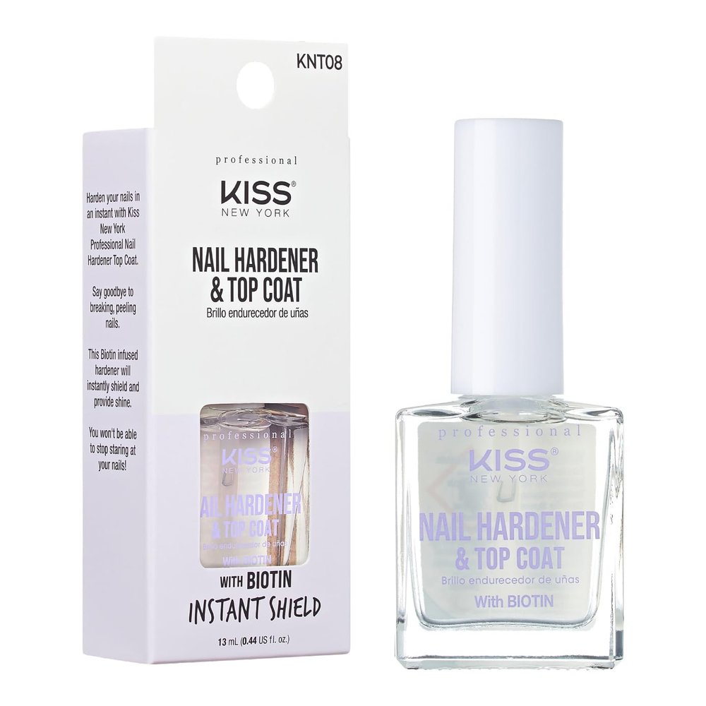 Kiss New York Nail Hardener & Top Coat, Infused with Biotin, Strengthen Nails, Protect Nails, Avoid Breaking and Splitting, Made in Korea