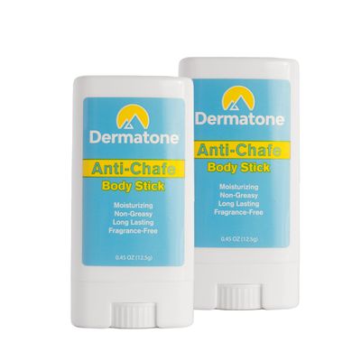 DERMATONE Anti-Chafe Body Stick | 2-Pack | Fragrance Free Skin Balm | Prevent Friction & Chafing | Use for thigh, arm, chest, butt, ball rubbing | Travel/Small 0.45oz sticks