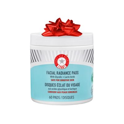 First Aid Beauty - Facial Radiance Pads with Glycolic & Lactic Acids, Daily Exfoliating Pads with AHA, Visibly Smaller Pores, Help Tone & Brighten Skin, One-Step Makeup Prep, Compostable, 60