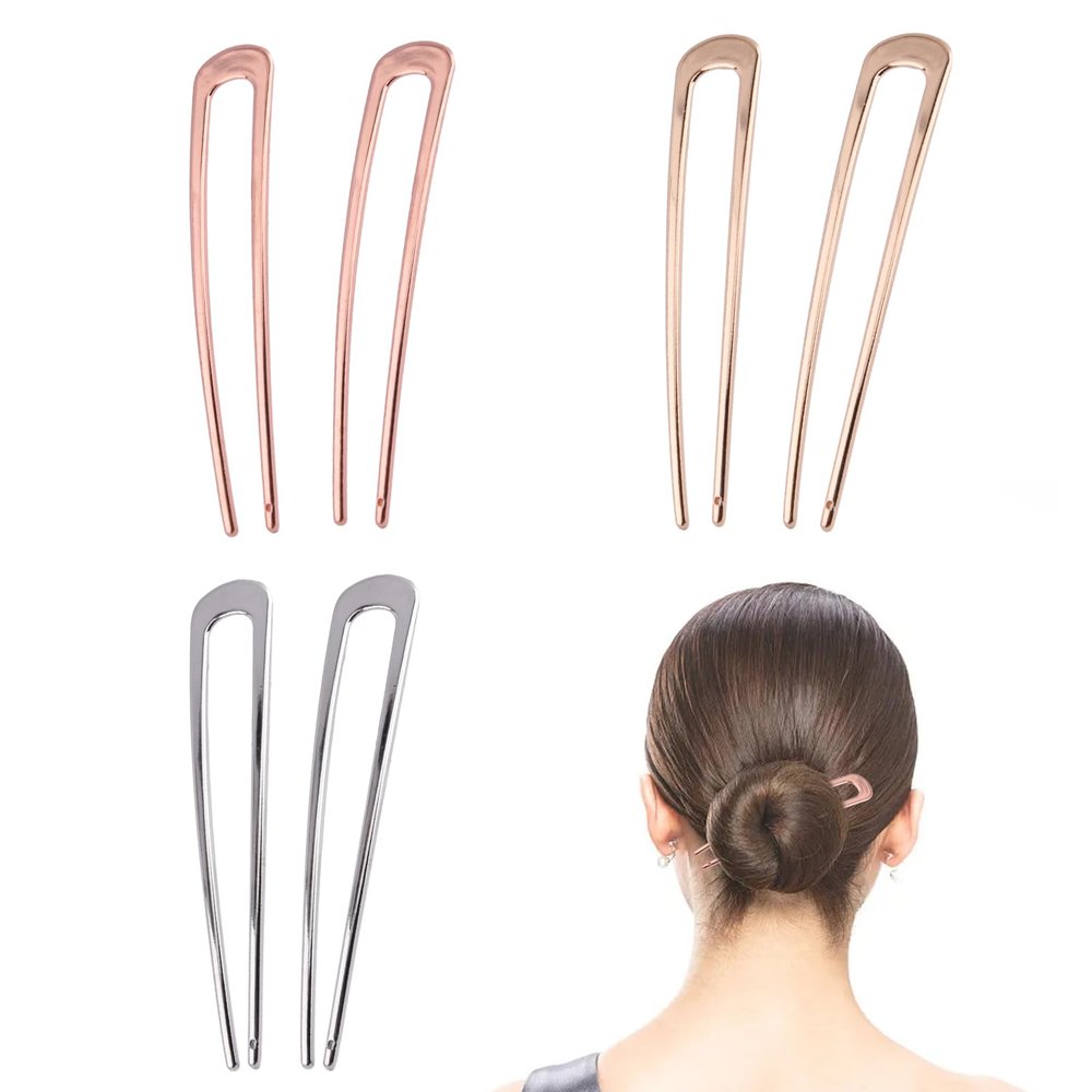 6pcs Large French Hair Pin,French U Shaped Hair Pins,4Inch 2 Prongs Hair Pin Durable Elegant Metal Alloy Sturdy portable Easy to Use for Thick Long Hair
