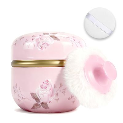 SHIMIDO Body Powder Puff and Container, 3.15" Portable Empty Body Powder Container for Baby Women's Loose Dusting Powder, Powder Case Box with Lids for Bath, Travel and Home Use (Old time)