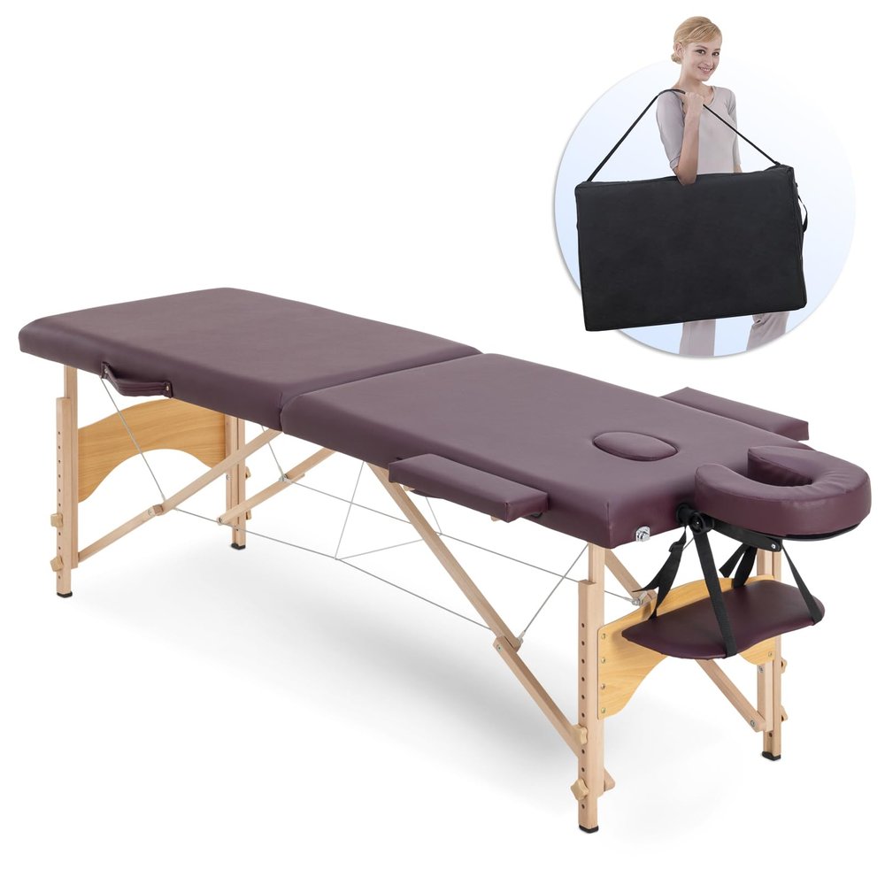 Artechworks Massage Table Massage Bed 2 Folding Portable Lash Bed for Eyelash Extensions Beauty Tattoo Table Adjustable Black W/Carry Case Salon Lightweight,Wine Red Color