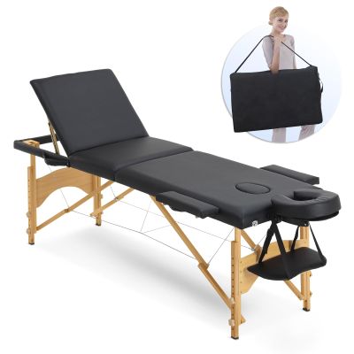 Artechworks Massage Table Massage Bed 3 Folding Portable Lash Bed for Eyelash Extensions Beauty Tattoo Table Adjustable Black W/Carry Case Salon Lightweight,Black Color