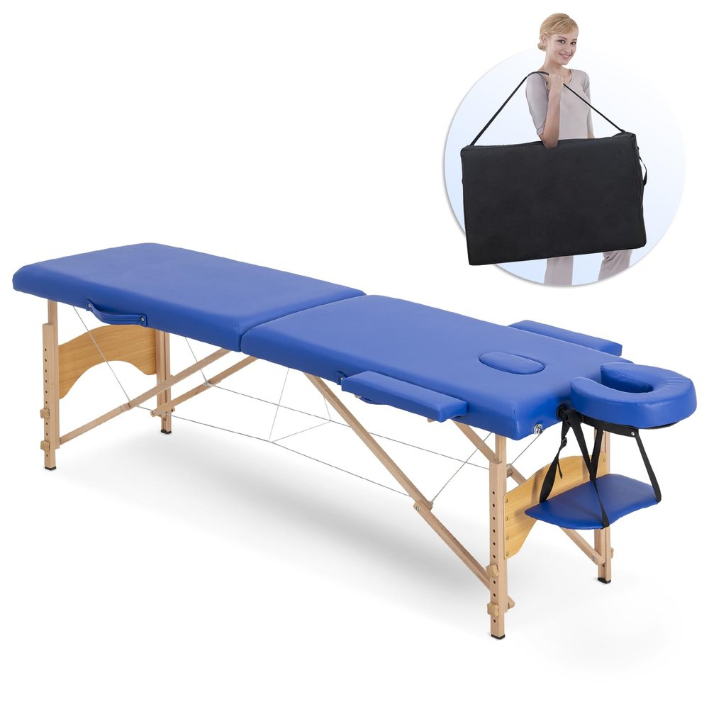 Artechworks Massage Table Massage Bed 2 Folding Portable Lash Bed for Eyelash Extensions Beauty Tattoo Table Adjustable Black W/Carry Case Salon Lightweight,Navy Blue Color
