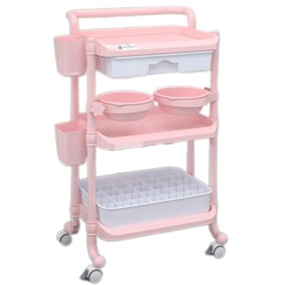 Professional Beauty Salon Trolley, 3-Tier Rolling Cart ABS Utility Cart with Lockable Wheels, Mobile Spa Hairdressing Storage Tray for Beauty Salon Hospital Etc. (Color : Pink)