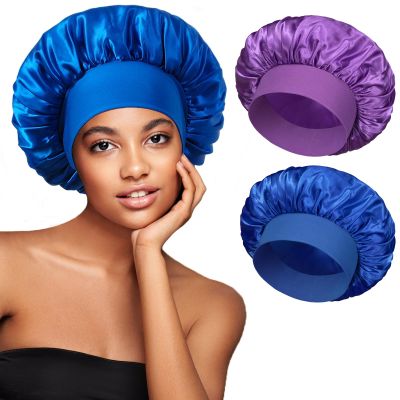 2pcs Satin Bonnets for Women, Silk Hair Bonnet for Sleeping, Wide Soft Band Large Silky Sleep Cap for Curly Hair Braids