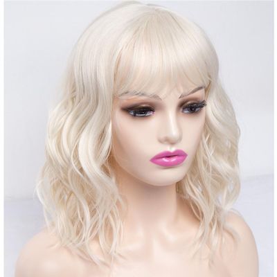 Azedssw Brown Wigs Synthetic Natural Wavy Wigs For Women Shoulder Length Hair Ombre Blond Bob Wigs Blue Curly Wigs Cosplay