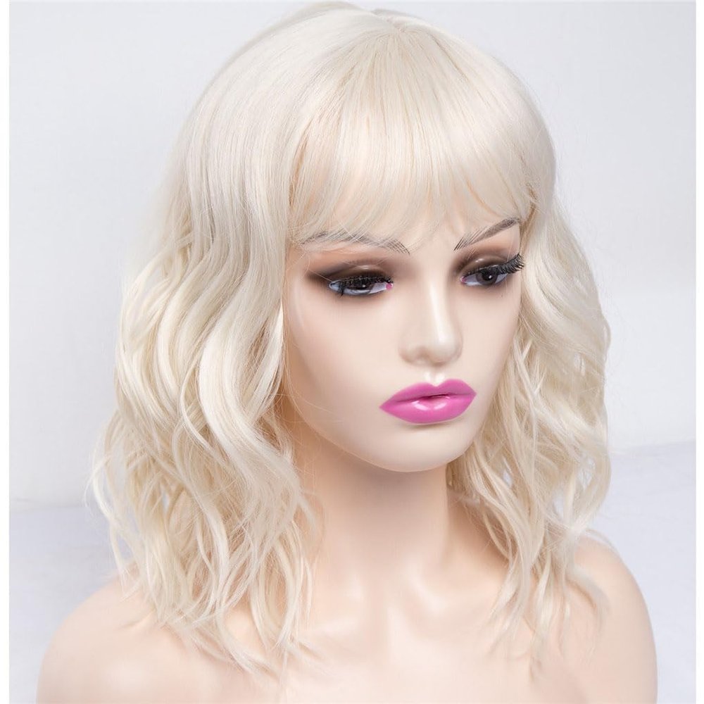 Azedssw Brown Wigs Synthetic Natural Wavy Wigs For Women Shoulder Length Hair Ombre Blond Bob Wigs Blue Curly Wigs Cosplay