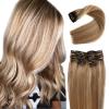 Clip in Hair Extensions, Ombre Brown Hair Extensions Real Human Hair Clip ins 12 Inch Double Weft Hair Extensions Real Human Hair Clip in Extensions 70G 7 Pieces Clip on for Women view 1