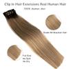 Clip in Hair Extensions, Ombre Brown Hair Extensions Real Human Hair Clip ins 12 Inch Double Weft Hair Extensions Real Human Hair Clip in Extensions 70G 7 Pieces Clip on for Women view 2