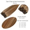 Clip in Hair Extensions, Ombre Brown Hair Extensions Real Human Hair Clip ins 12 Inch Double Weft Hair Extensions Real Human Hair Clip in Extensions 70G 7 Pieces Clip on for Women view 3