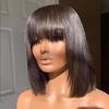 10inch Short Bob Wigs Human Hair With Bangs Straight Natural Black Silk Base Scalp Top None Lace Front Wigs Fall Brazilian Remy Hair Short Bob Wig With Bangs for Women view 2