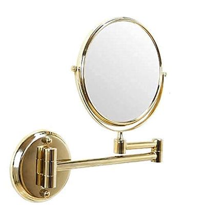 360 Degree Rotation Wall Mounted Makeup Mirror 3X Magnifying Bathroom Mirror Retractable Dressing Table Mirror Double (Color : Gold, Size : 8 inches)