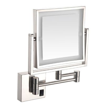 8 inch Rectangular Mirror, Double-Sided Makeup LED Expansion Mirror, 3X Magnifying Glass, Wall-Mounted Makeup Mirror, Folding Mirror, 360 Degree Rotating Bathroom Mirror (Color : Drawing)