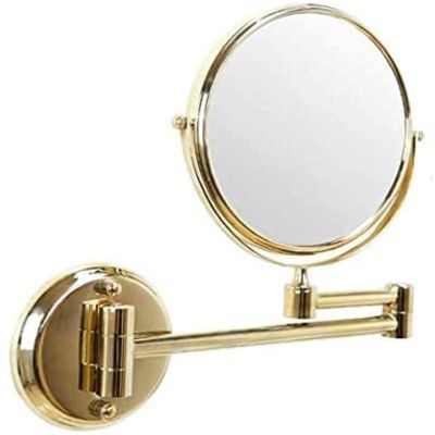 360 Degree Rotation Wall Mounted Makeup Mirror 3X Magnifying Bathroom Mirror Retractable Dressing Table Mirror Double (Color : Gold, Size : 8 inches)