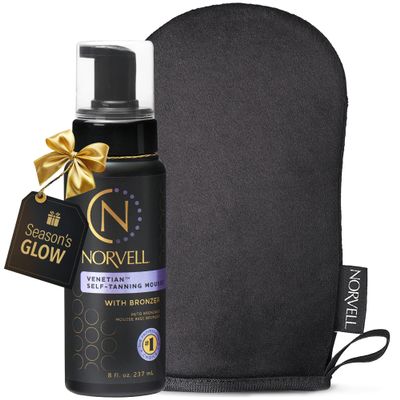 Norvell Venetian Self Tanning Set  8 Fl Oz Mousse with Bronzer and Reusable Applicator Mitt for Natural-Looking, Streak-Free Tan